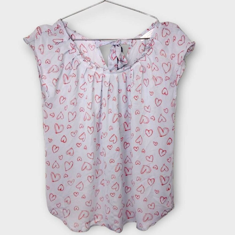 Lauren Conrad Womens Top Sz. Ice Blue Red Hearts Sleeveless